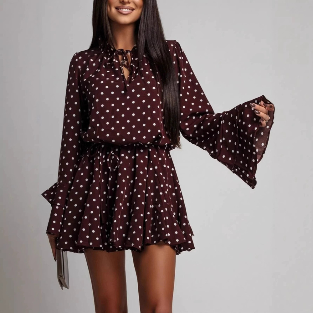 Forever 21 Independent Sweet Polka Dot Collar Long-Sleeve Women's Dress
